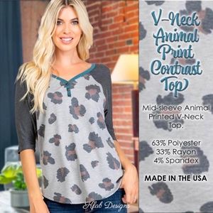 V-Neck Animal Print Contrast Top